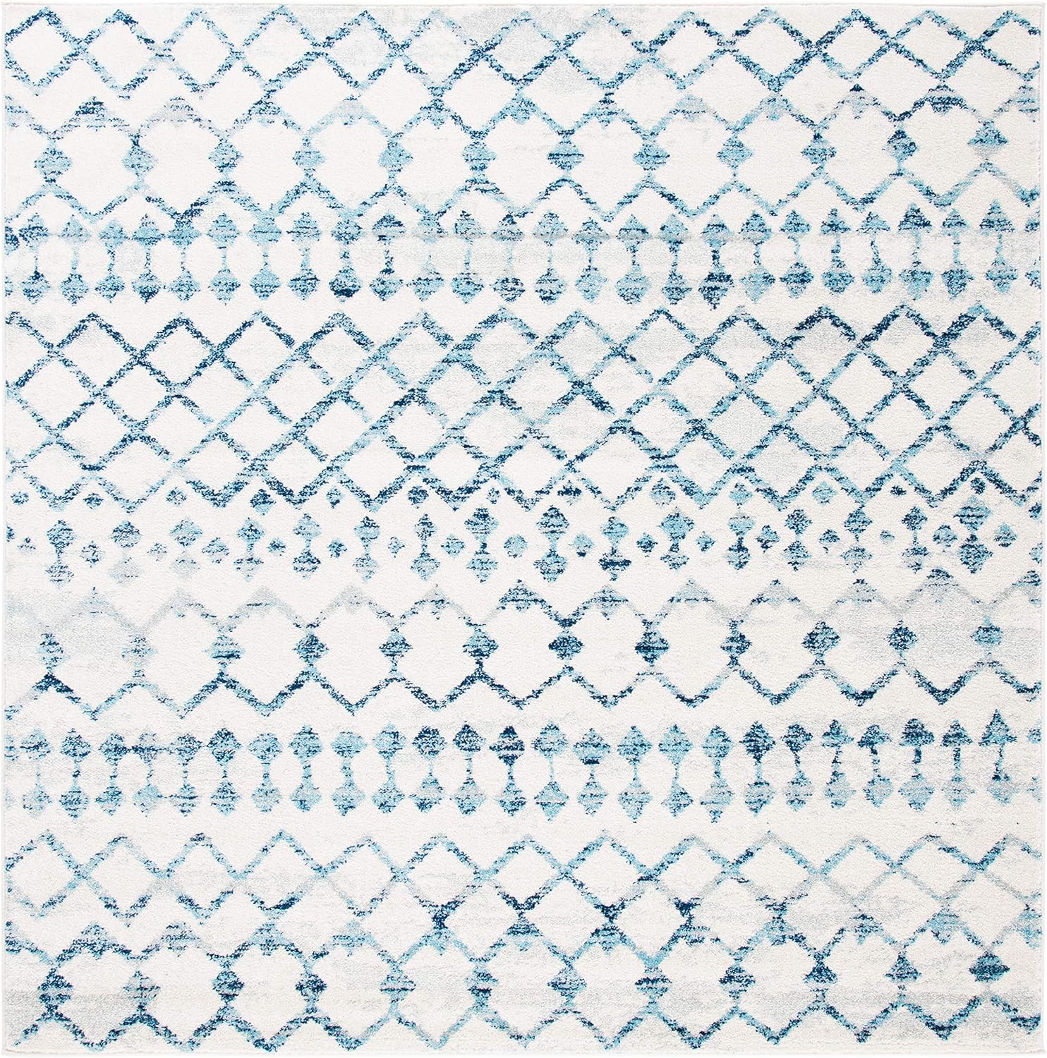 SAFAVIEH Mercer Collection Area Rug - 6'7" Square, Ivory & Turquoise, Boho Moroccan Tribal Design, Non-Shedding & Easy Care, Ideal for High Traffic Areas in Living Room, Bedroom (MRE449A)