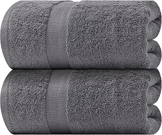White Classic 650 GSM Extra Large Bath Sheets 35x70 Inch Cotton Towels Dark Gray 2 Pack - Hotel Luxury Soft Absorbent Quick Dry