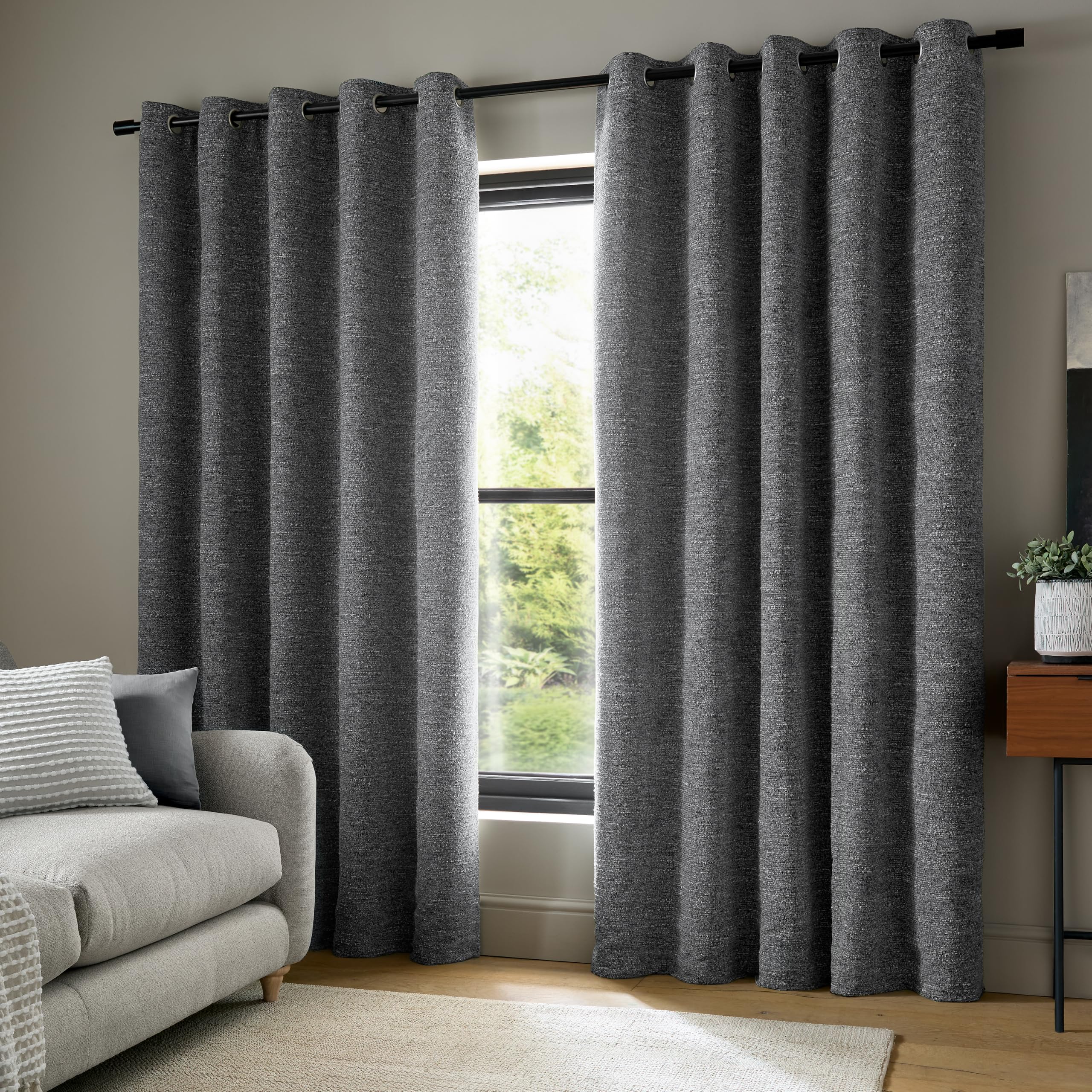Catherine Lansfield Chunky Boucle Lined Eyelet Curtains Grey 168X137cm