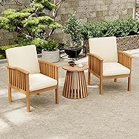 Christopher Knight Home Kiin 3-Piece Acacia Wood Outdoor Patio Conversation Set with Cushions, Brown/Teak Club Chairs & Side Table