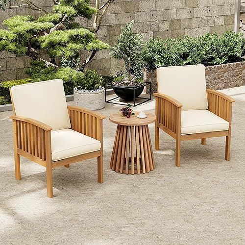 Kiin 3 Pieces Outdoor Patio Furniture Set, Acacia Wood Patio