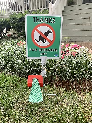 Vista 5 de Dispensador de bolsas para excrementos de perro sin excremento Evita que los perros hagan defecos en tu césped Letrero con texto en inglés