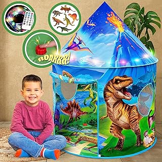 W&O Dino Paradise Play Tent with Roar Button - Epic Pop Up Tent for Boys & Girls - Perfect for Indoor & Outdoor Adventures