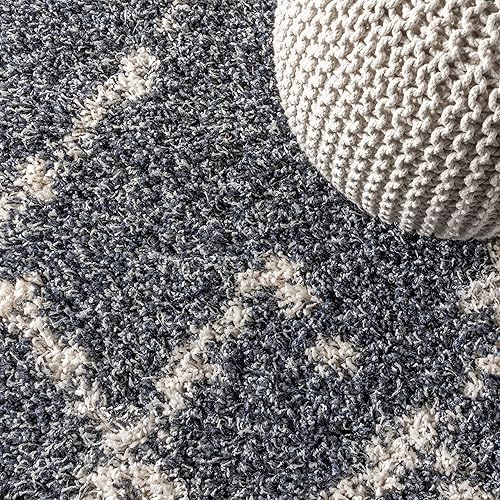 Miniatura 6 de Eyely RCM102A-4 Mercer SHAG - Alfombra de felpa con borlas marroquíes tribales geométricas enrejadas para interiores, contemporánea bohemio,