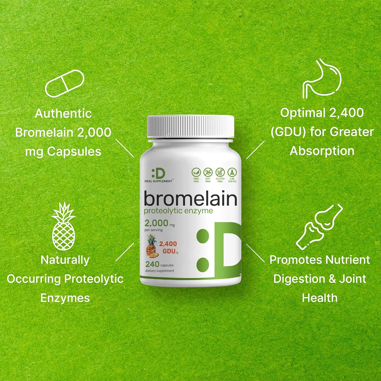 Bromelain Supplement 2,000mg Per Serving, 240 Capsules – Natural Proteolytic Enzymes from Fresh Pineapple – Supports Nutrient Digestion - Image 4