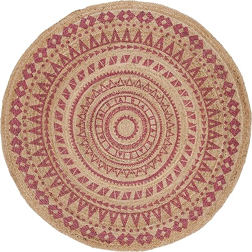 Miniatura 2 de SAFAVIEH Natural Fiber Round Collection NF802P - Alfombra redonda de yute trenzada con mandala de 6 pies, hecha a mano, color rosa
