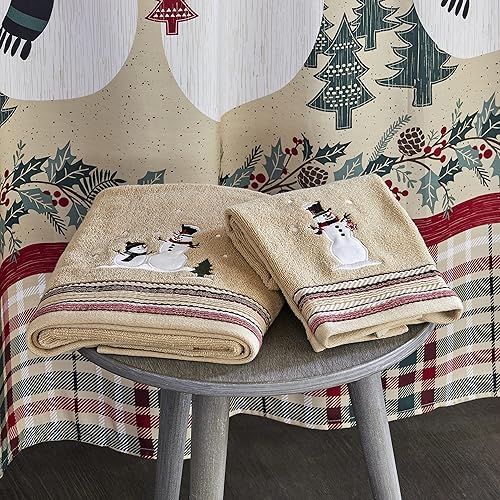 Miniatura 5 de SKL Home Juego de toallas de mano de muñeco de nieve a cuadros rústicos de Navidad/invierno para baño/cocina/bar y regalo, trigo, 2 unidades