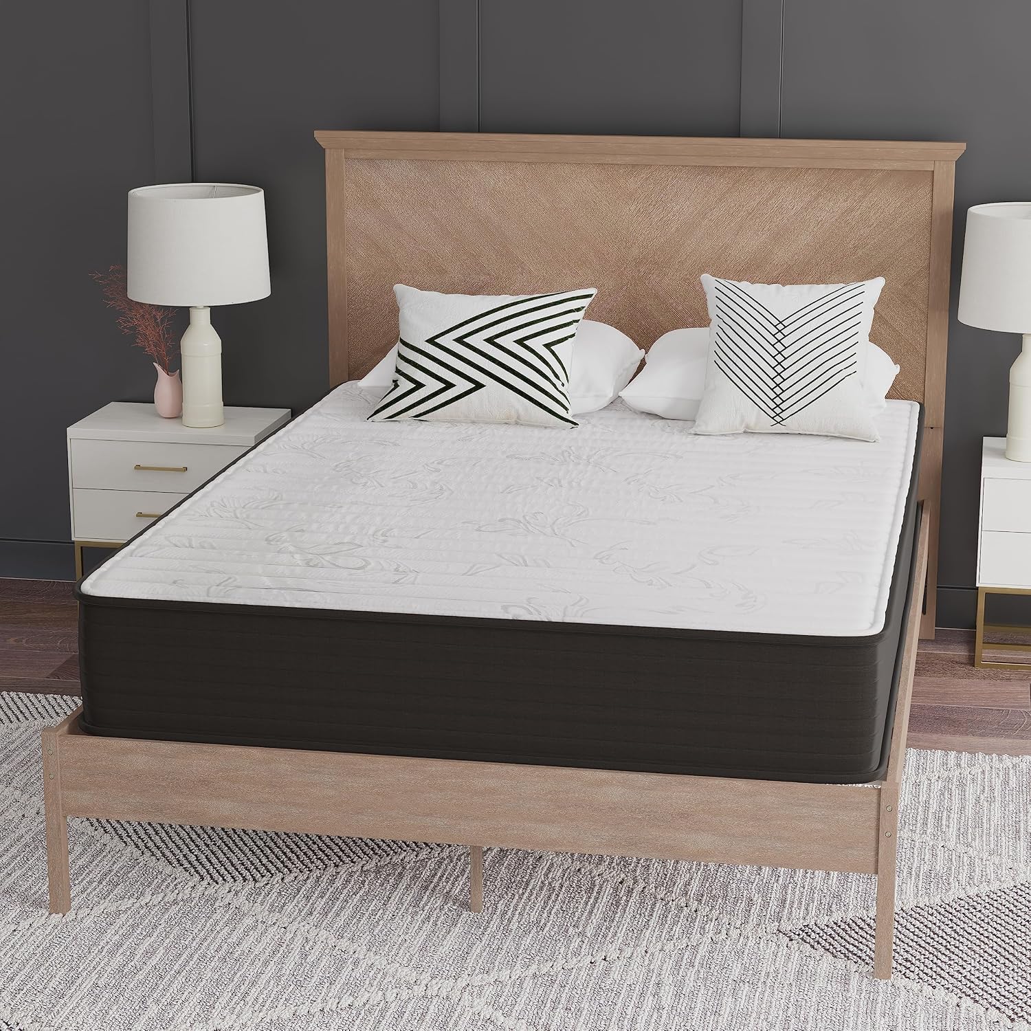 EMMA + OLIVER Drift 10 Inch Hybrid Mattress, High Density Foam and Pocket Spring Mattress in a Box, CertiPur-US Certified Foam, Full Size, White/Black