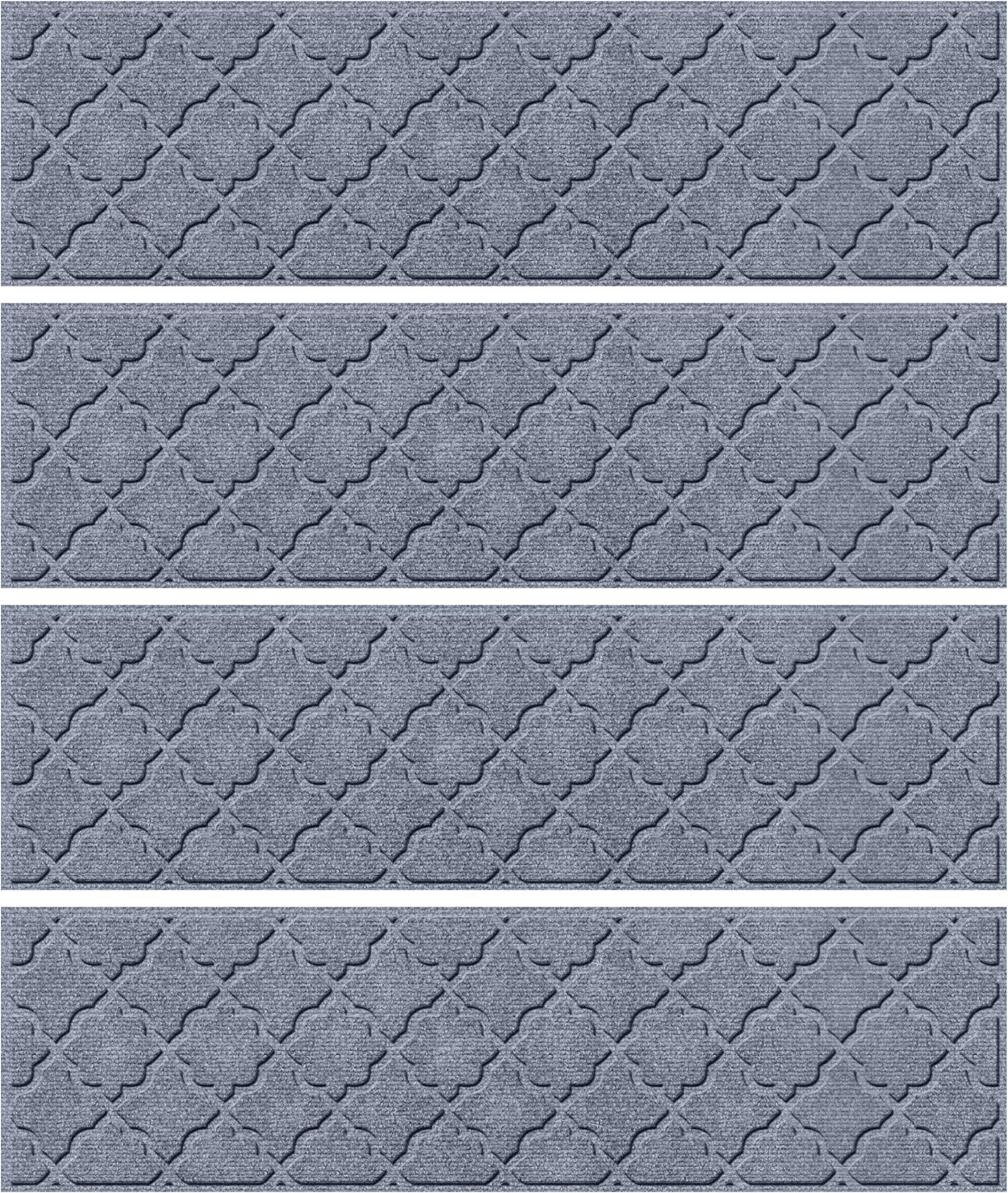 Bungalow Flooring Waterhog Stair Treads, Set of 4, 8-1/2 x 30 inches, Made in USA, Durable and Decorative Floor Covering, Indoor/Outdoor, Water-Trapping, Cordova Collection, Bluestone