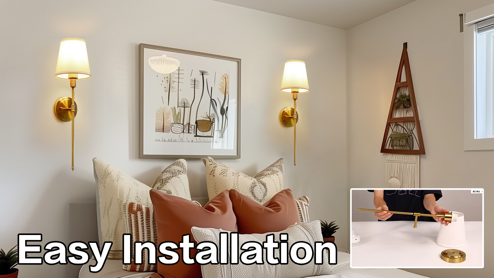 Image of DORESshop Battery Operated Wall Sconce Set of 2, Wall Light Wireless Easy to Install, Dimmable and Adjustable Sconces Wall Decor, Rechargeable Wall Lamp for Bedroom, Living Room, Gold 18.7in