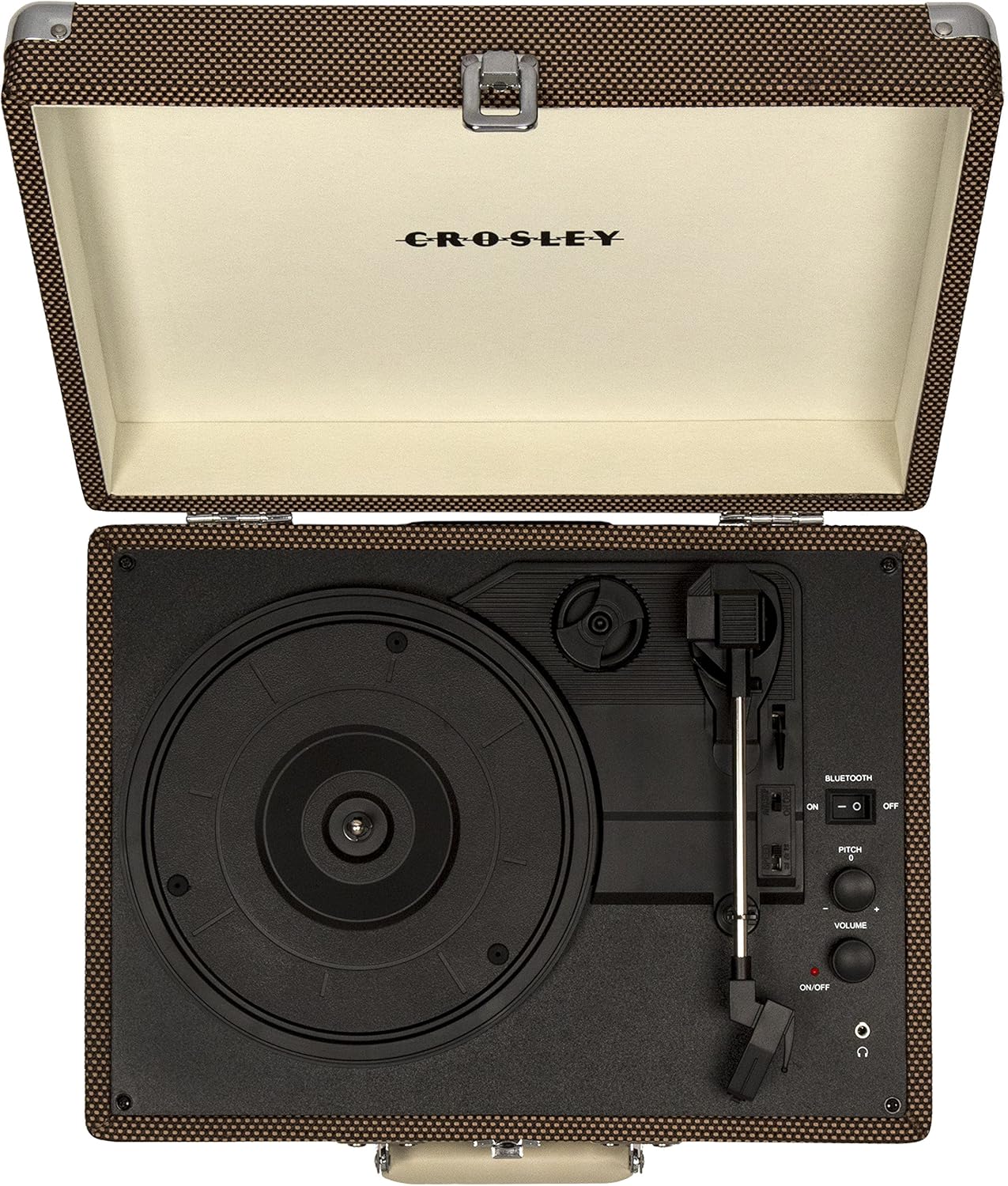 Authentic Crazy Deals Crosley CR8005D-TW Cruiser Deluxe Vintage 3-Speed Bluetooth Suitcase Turntable, Tweed
