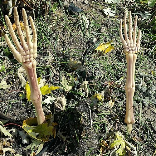 Decoraciones de estacas de esqueleto de Halloween, manos espeluznantes, brazos con estacas de césped, huesos de esqueleto realistas para fiestas al
