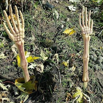 Halloween Skeleton Stakes Decorations, Creepy Hands Arms with Lawn Stakes, Realistic Skeleton Bones for Outdoor Party Yard Lawn Garden Graveyard Haunted House Decor