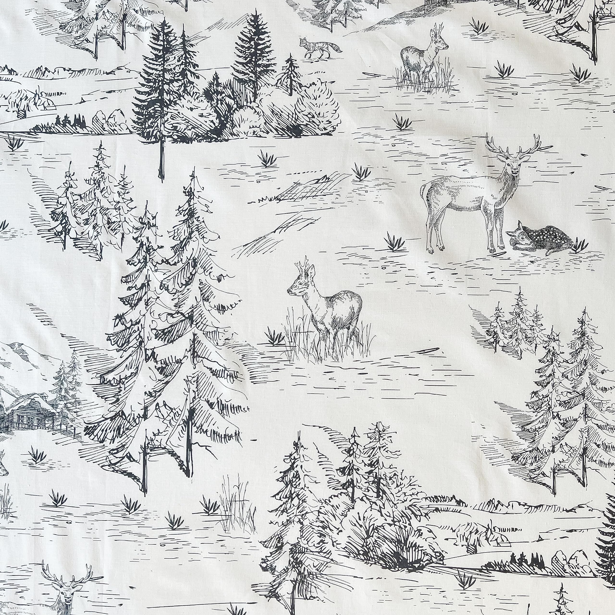 Juego de Sábanas 100% Algodón Suave – Estampado Toile de Jouy con Animales y Bosque – 3 o 4 Piezas: Bajera, Encimera y Fundas de Almohada – Cama 90, 135, 150 cm – Transpirables y Elegantes (CAMA 150)