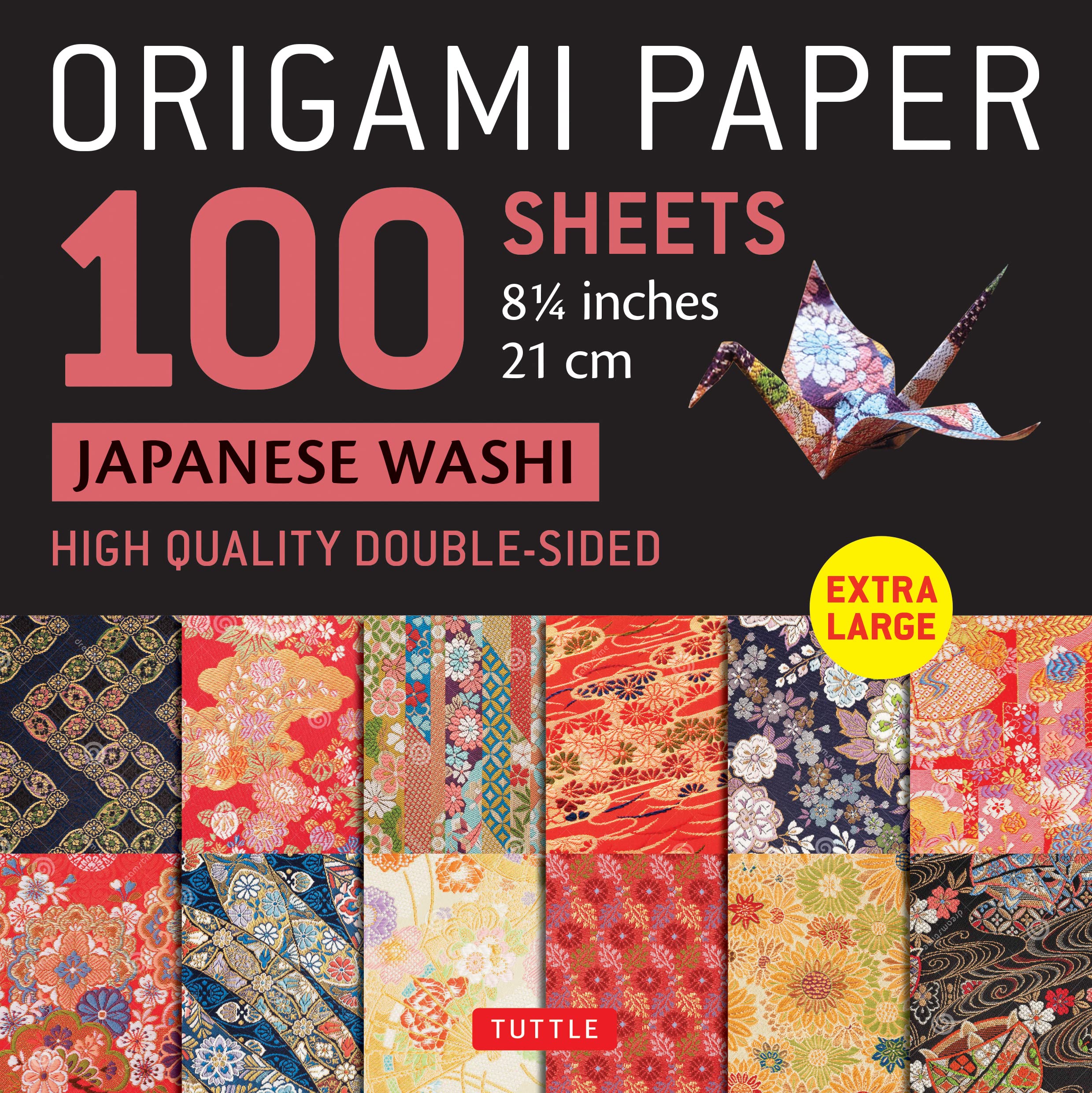 Origami Paper 100 sheets Japanese Washi 8 1/4" (21 cm): Extra Large Double-sided Origami Sheets Printed With 12 Different Designs - Instructions for 5 Projects Included