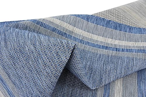 Vista 379 de Unique Loom - Colección Outdoor Border - Tapete para exteriores de borde suave - 5 pies 3 pulgadas x 8 pies, rectangular, azul/marfil azu/marfil