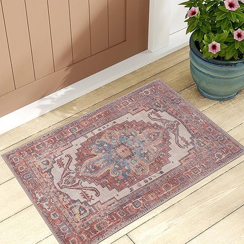 RugOver Machine Washable Area Rug, Pet-Friendly and Non-Slip Indoor Carpet for Kitchen, Bathroom, Living Room, Home Floor Decoration(Ethnic Style Color, 2' x 3')