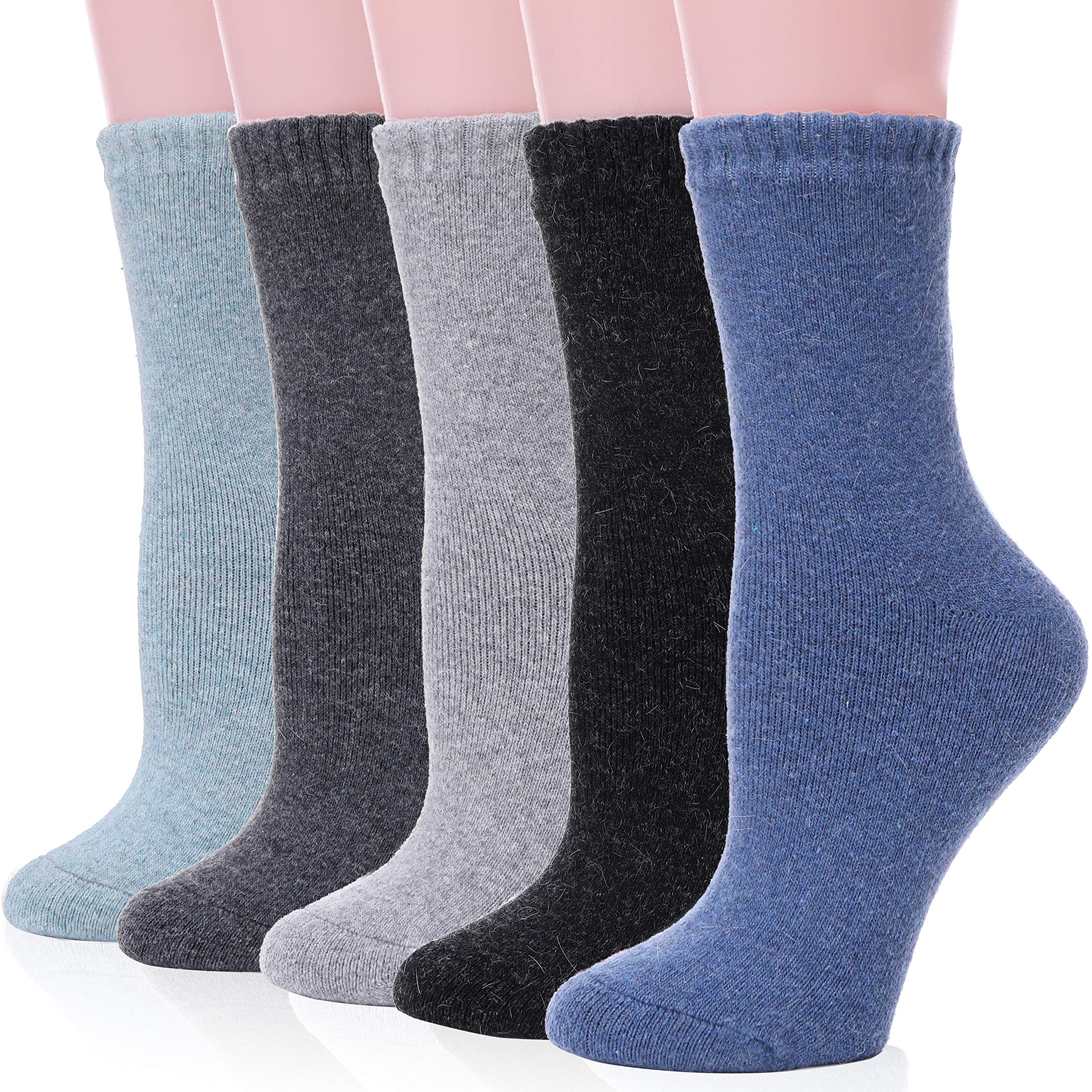 EBMORE 5 Pairs Women Merino Wool Boot Socks Thermal Hiking Winter Warm Thick Cozy Cabin Crew Comfy Socks for Ladies: One Size Solid Color(5 Pairs)