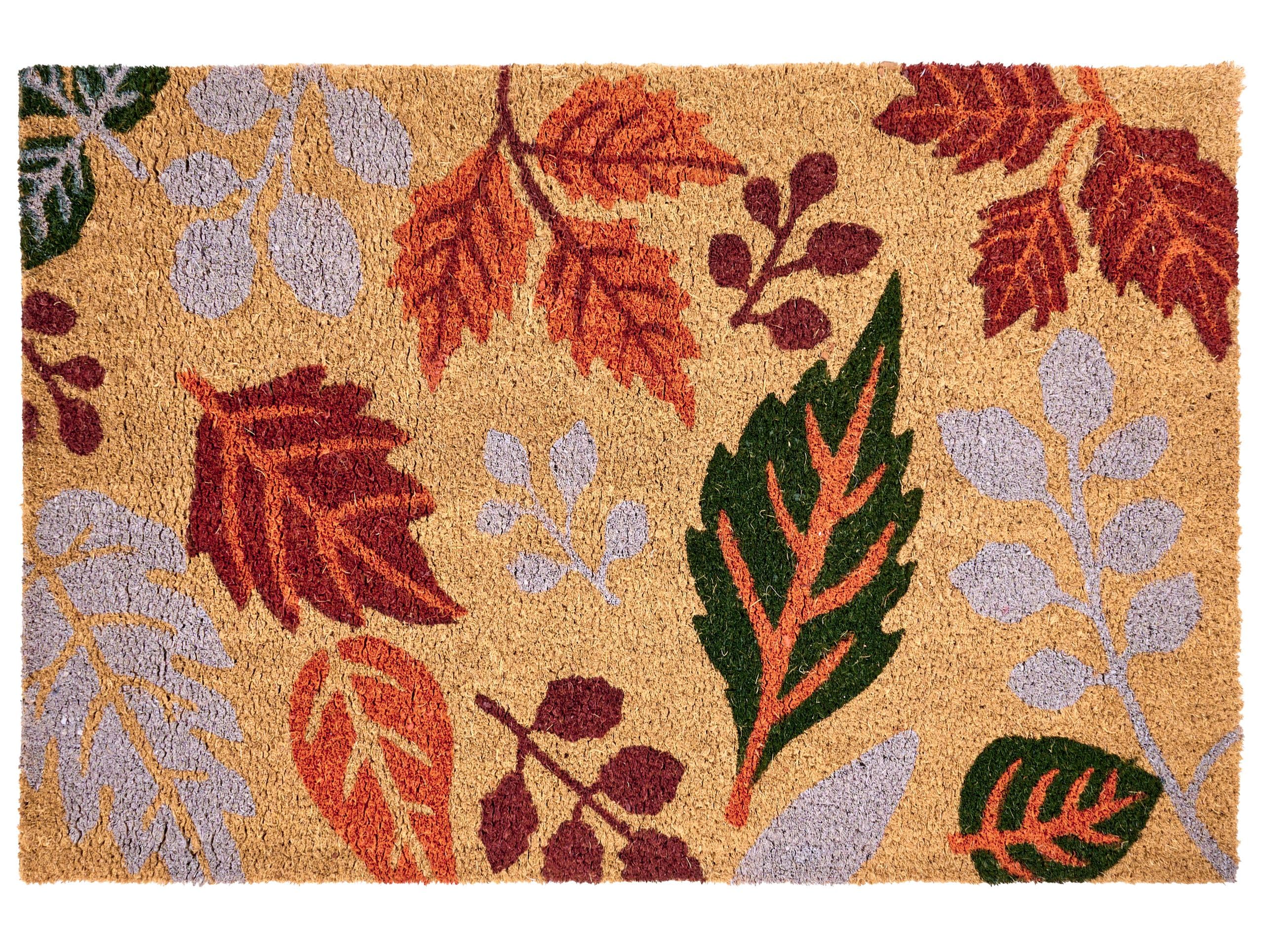 Beliani Paillasson en Fibre de Coco 60 x 90 cm Antidérapant Dessous en PVC Motif Feuilles Multicolore Dagatan