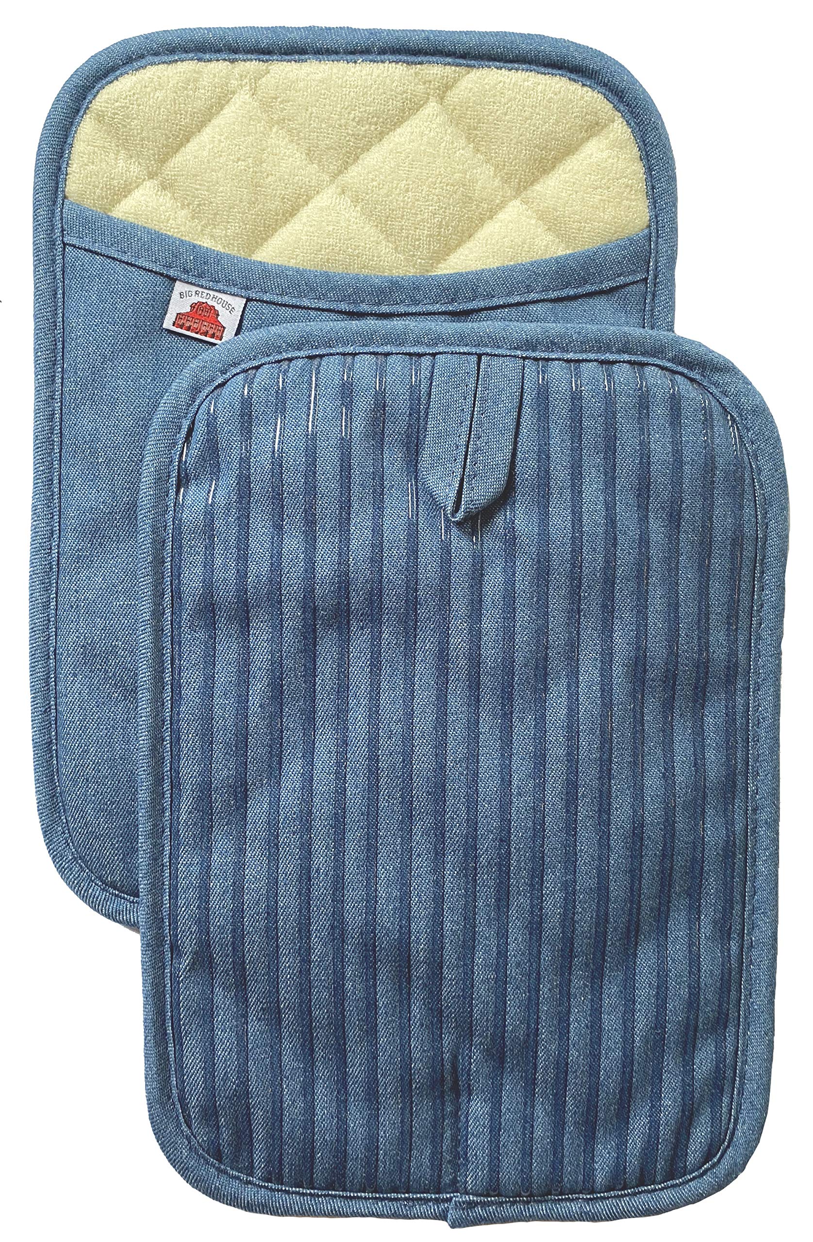 Big Red House Pot Holders for Kitchen Heat Resistant, Set of 2, Silicone Pot Holders for Kitchen and Baking, Blue Denim