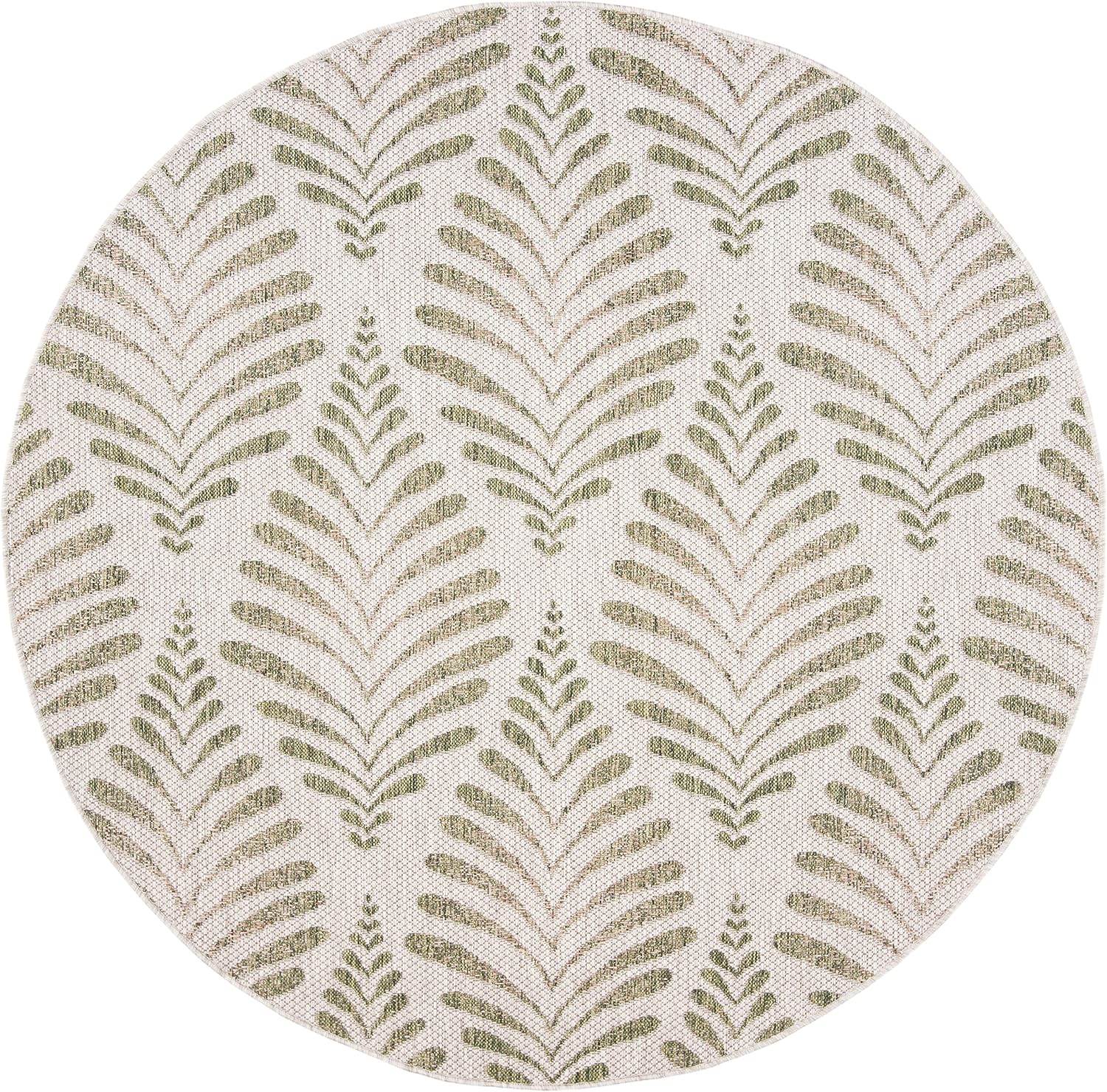 SAFAVIEH Washable Rug Outdoor Courtyard Collection - 6'7" Round, Beige & Green, Non-Shedding & Easy Cleaning, Ideal for Patio, Backyard, Mudroom (CY8545-37912)