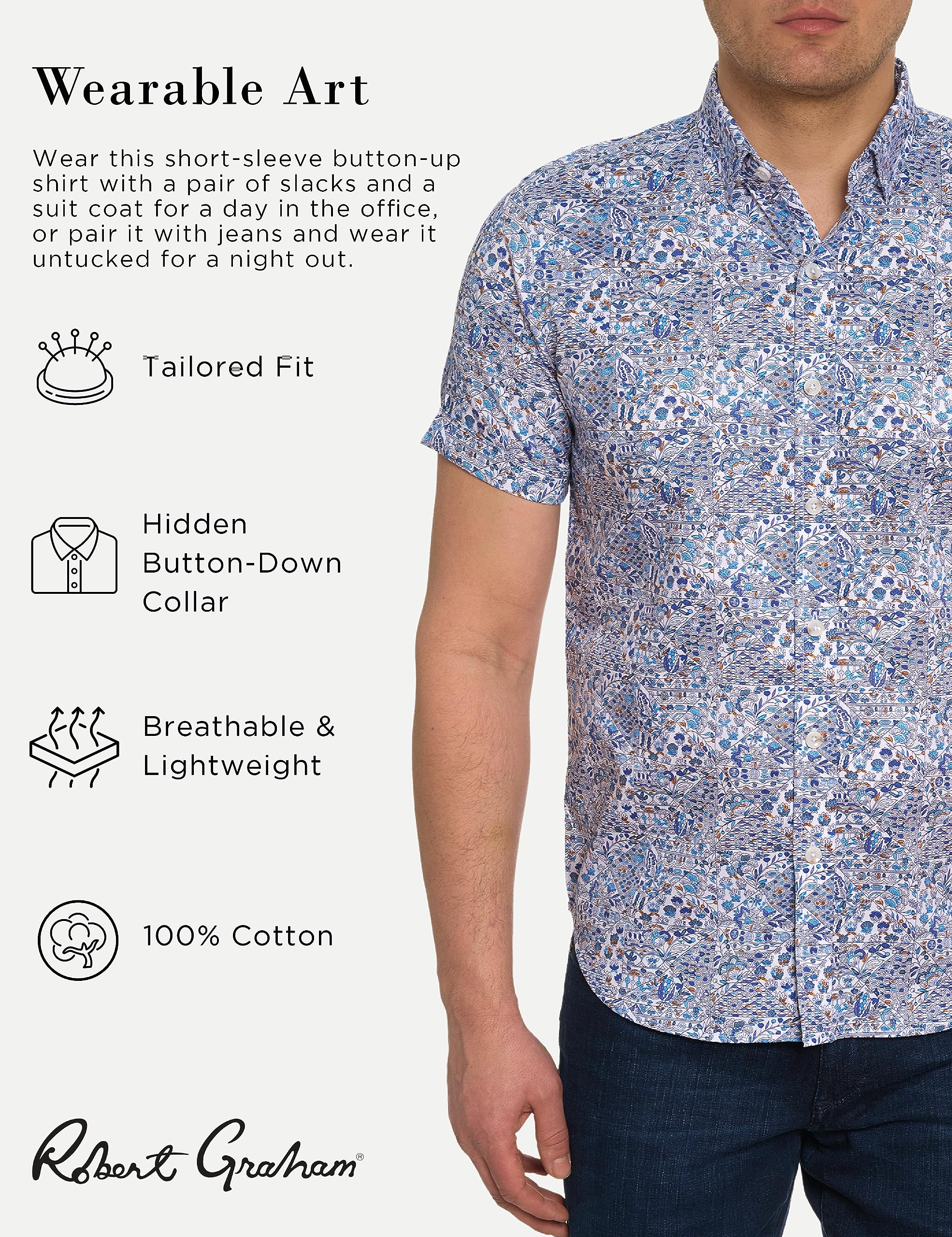 Robert Graham Herren Shirt Hemd mit Button-Down-Kragen