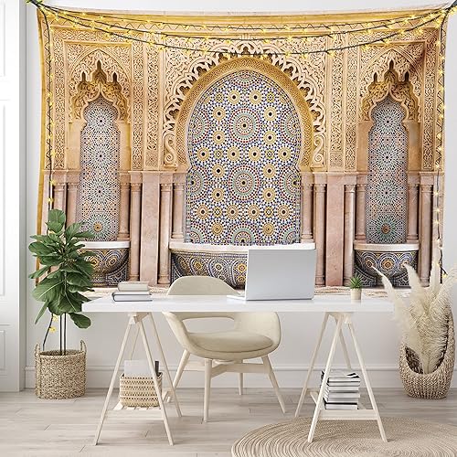 Miniatura 6 de Ambesonne Tapiz marroquí tamaño King, típica fuente marroquí de azulejos en la ciudad de Rabat cerca de la torre Hassan, colcha para colgar en la