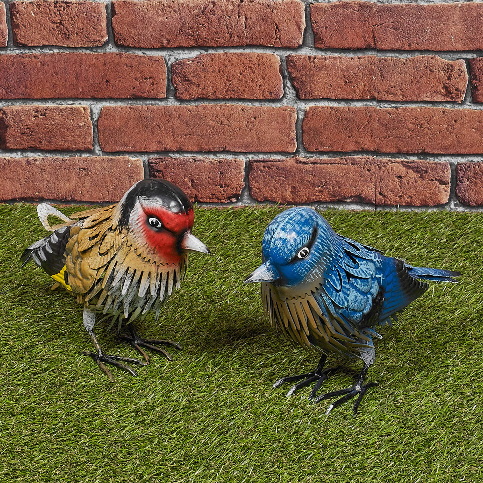 Urbnliving One Of Each Small Metal Birds Colourful Garden Ornament Sculpture Friendly Features Decor (One Of Each)