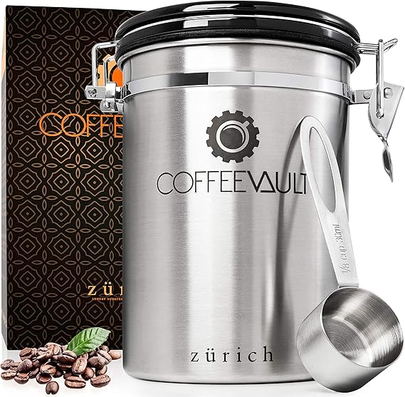 Coffee Vault Premium Coffee Canister Airtight Large Stainless Steel Coffee Container by Zurich
