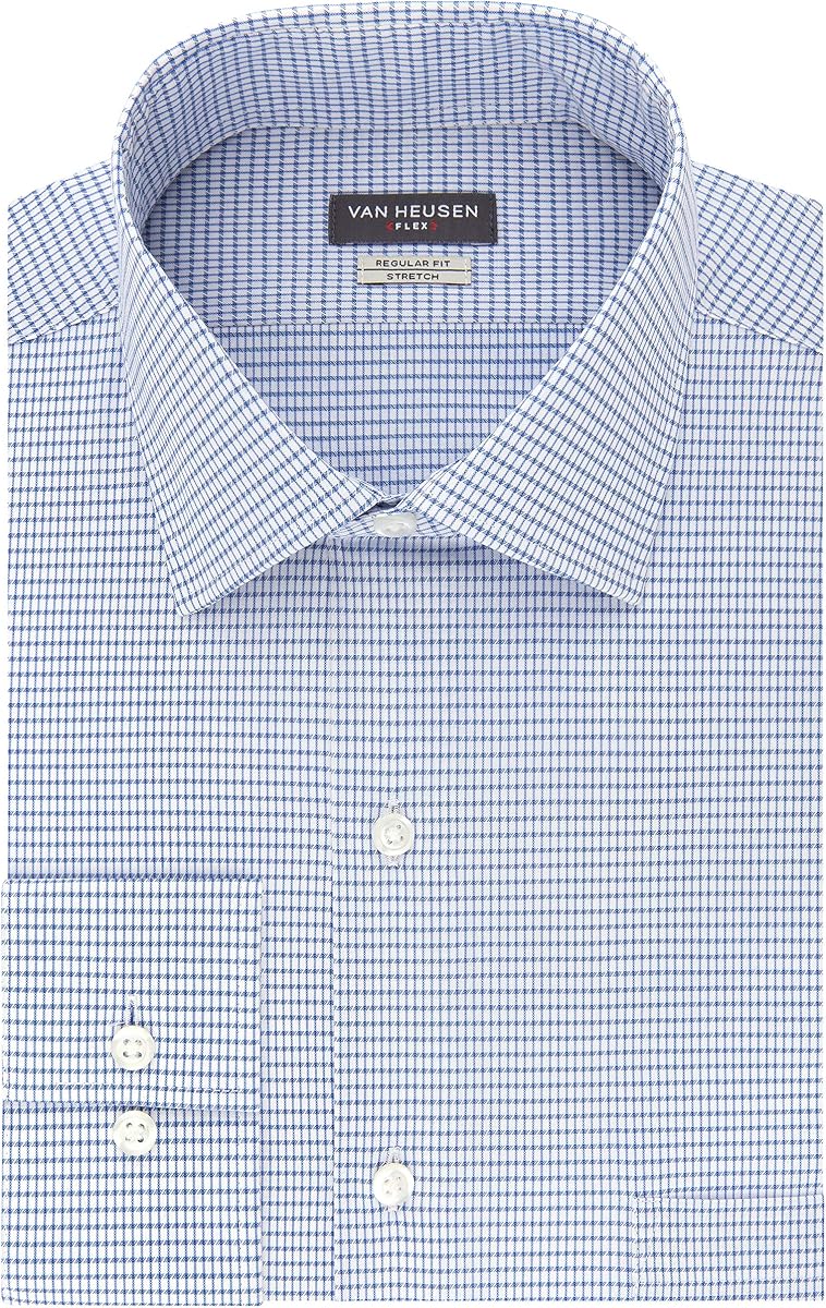 Men's Dress Shirt Regular Fit Flex Collar Stretch Check