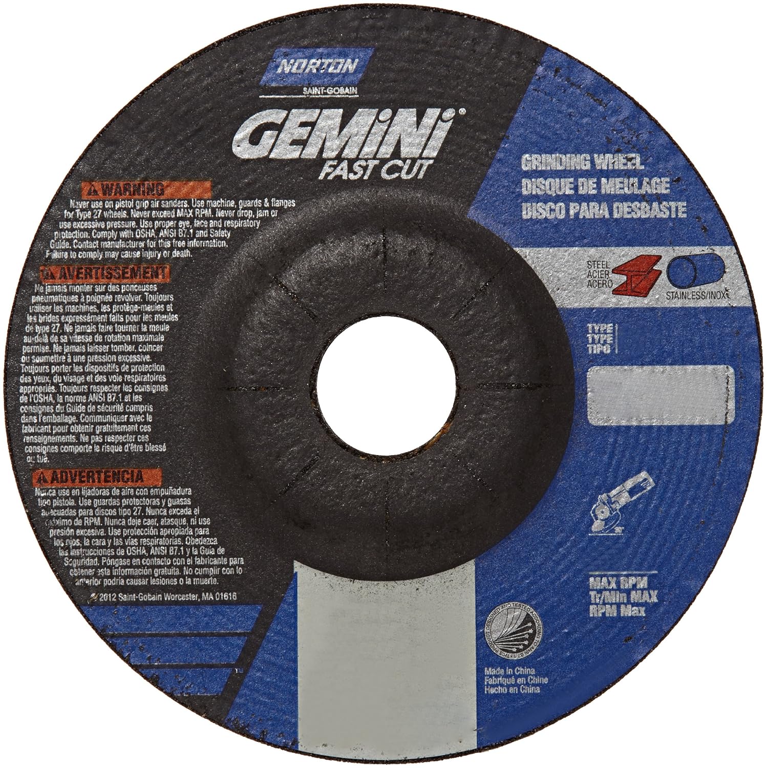 Norton Gemini Fast Cut Depressed Center Abrasive Wheel