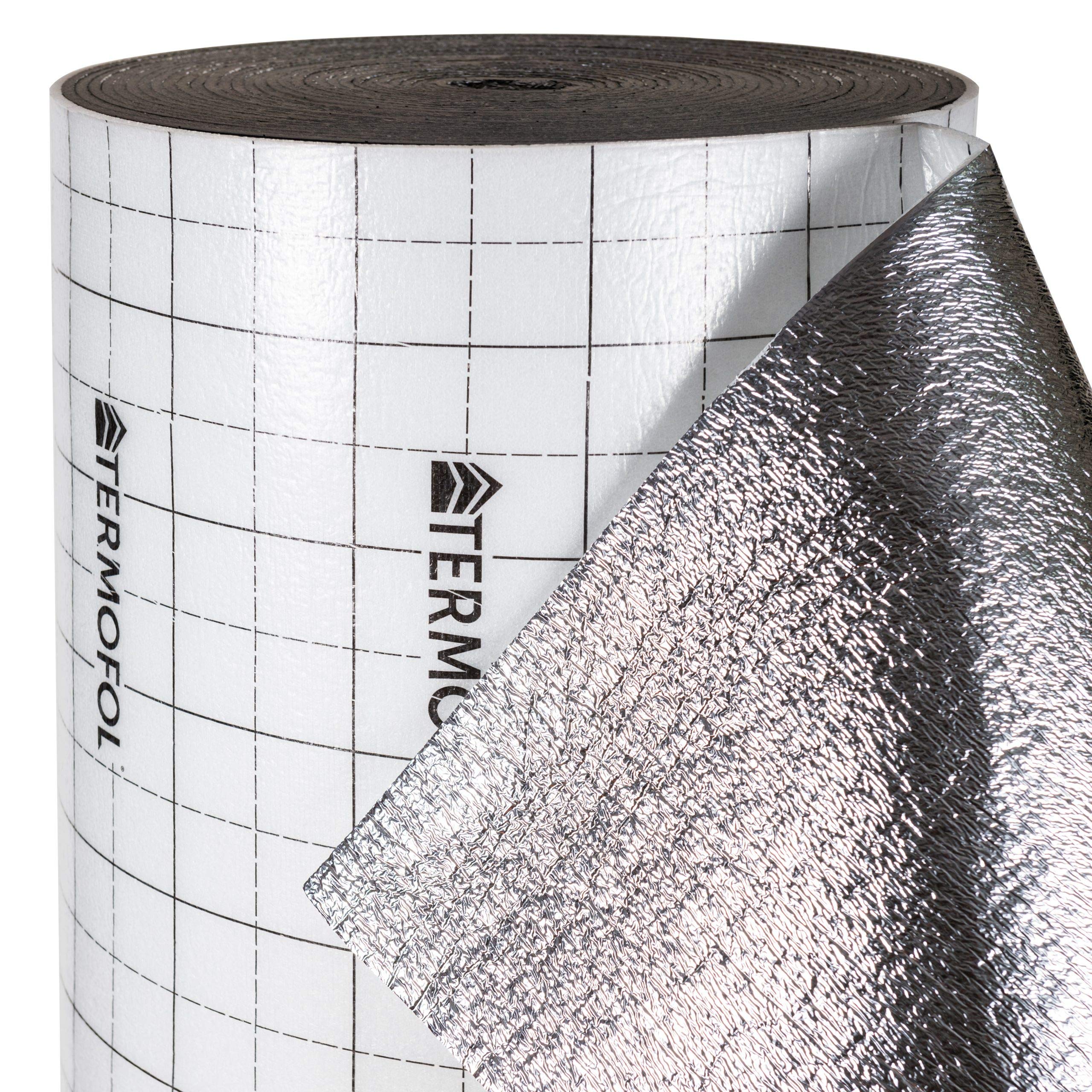 Aislamiento reflectante de espuma de aluminio – 3 mm o 5 mm de grosor, 100 cm de ancho, bloque térmico y absorción de sonido para suelos, techos, puertas de garaje y furgonetas (3 mm – 1 m x 6 m)