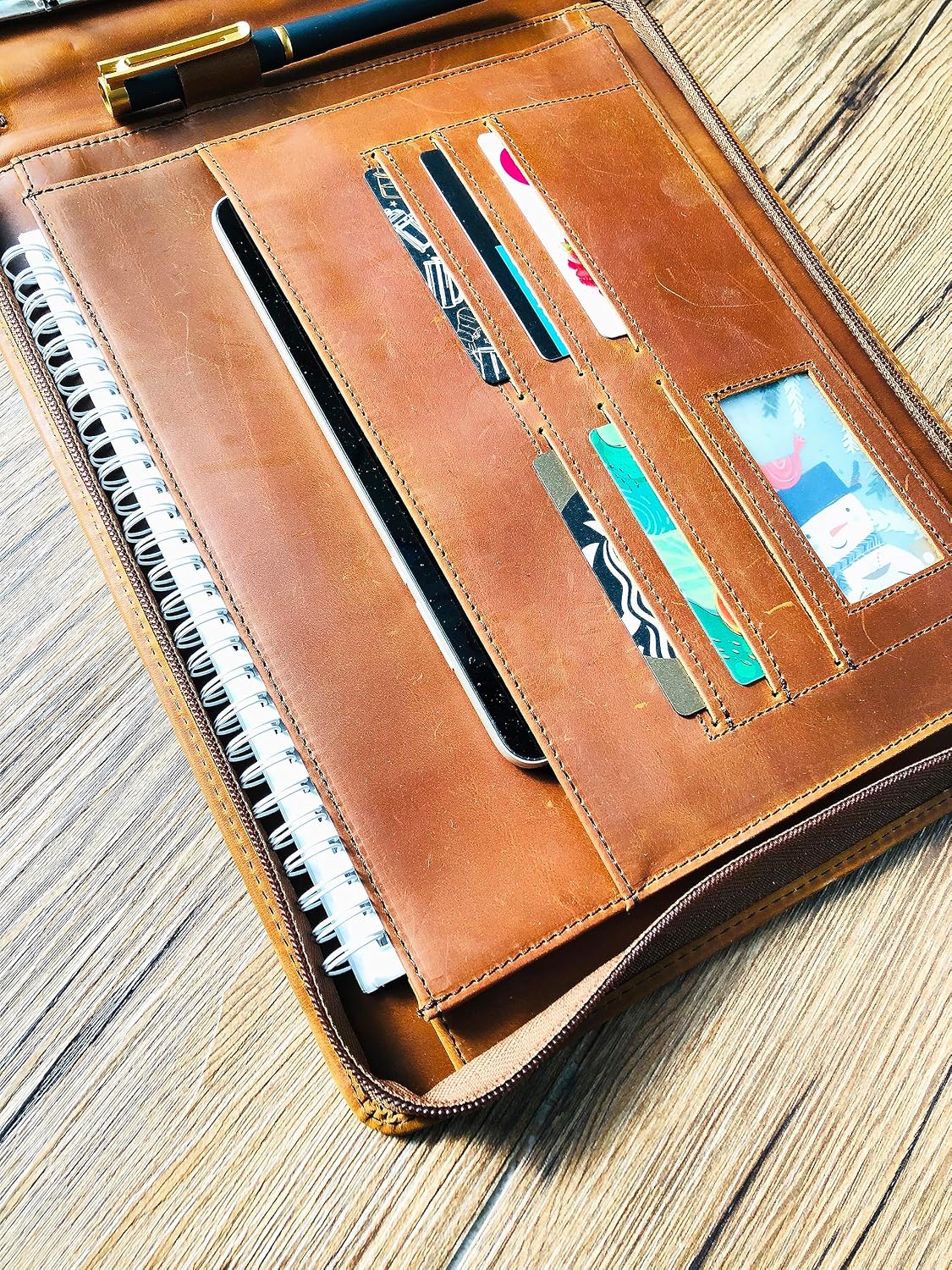 3-Ring Zippered Check Binder for 9" x 11.25" Business Checks, Leather Checkbook Holder Fits Both 3-Hole & 9-Hole Checks, Custom Logo/Name Available Brown