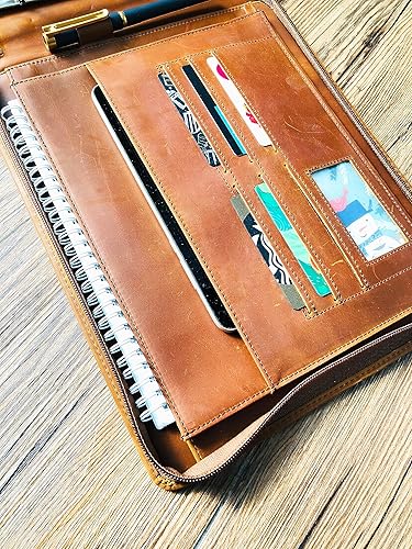 Miniatura 3 de Carpeta de 3 anillas, piel auténtica, marrón, tamaño carta, 500 páginas, 3 agujeros, 11 14 x 9 pulgadas