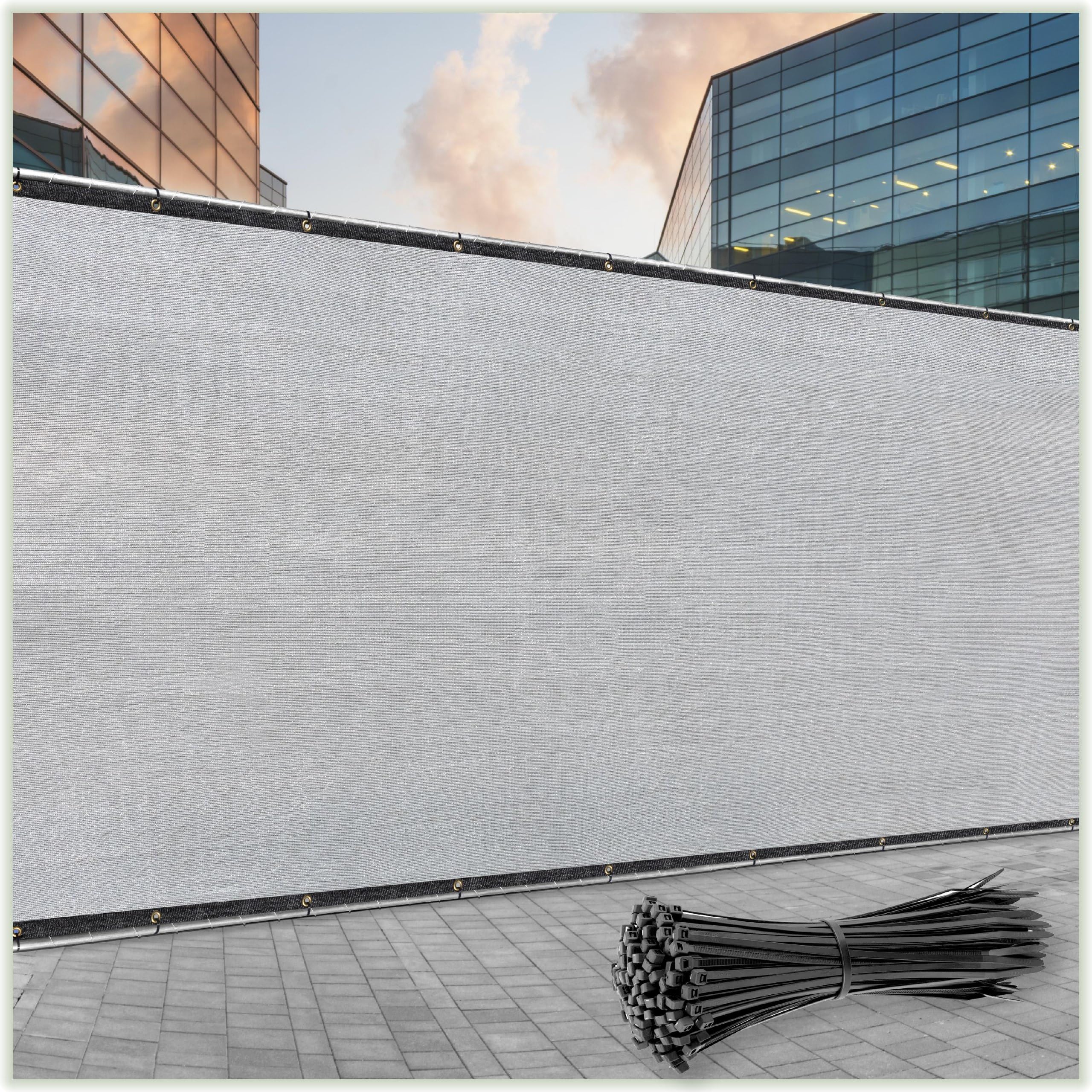 ColourTree Customized Size Fence Screen Privacy Screen Grey 8' x 6' - Commercial Grade 170 GSM - Heavy Duty - 3 Years Warranty - Cable Zip Ties Included