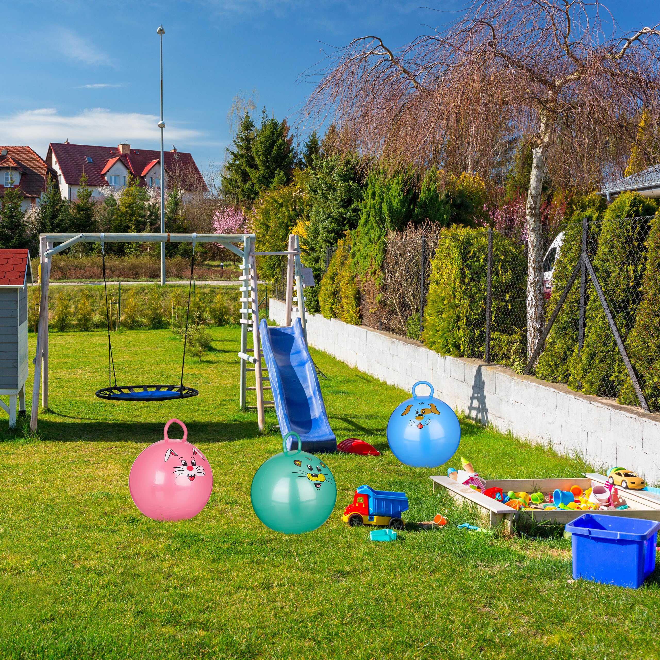 Relaxdays 10 Bolas Saltarina para Niños, Pelotas Saltar Animales, Balones Infantiles, 45 cm Diámetro, PVC, Verde