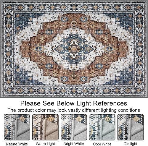 Miniatura 6 de Alfombra Lavable Alfombras para Sala de Estar Alfombra de Área de 9x12 Pies Grande Bohemia con Medallón Desgastado, Alfombras para Interiores Suaves