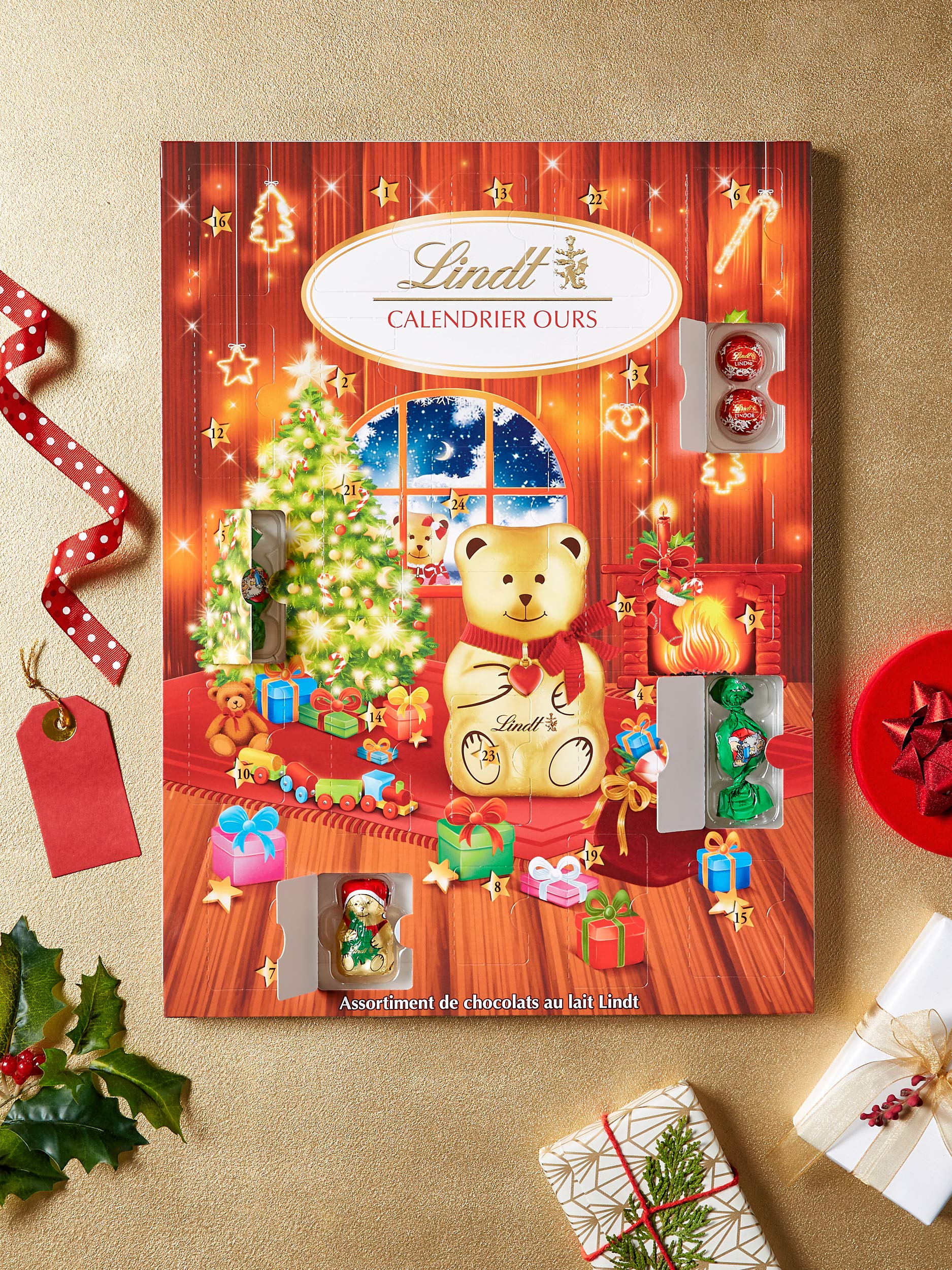 Lindt - Calendario dell'Avvento a forma di orsacchiotto con cioccolato al latte, 172 g