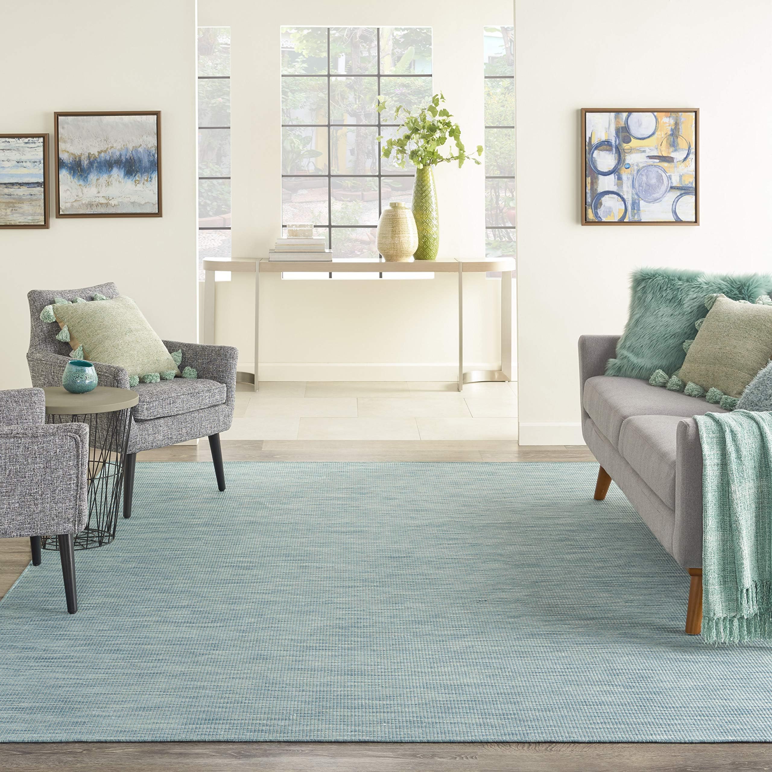 NOURISON Positano Indoor/Outdoor Aqua 2'2" x 10' Area Rug, Easy Cleaning, Non Shedding, Bed Room, Living Room, Dining Room, Backyard, Deck, Patio (2x10)