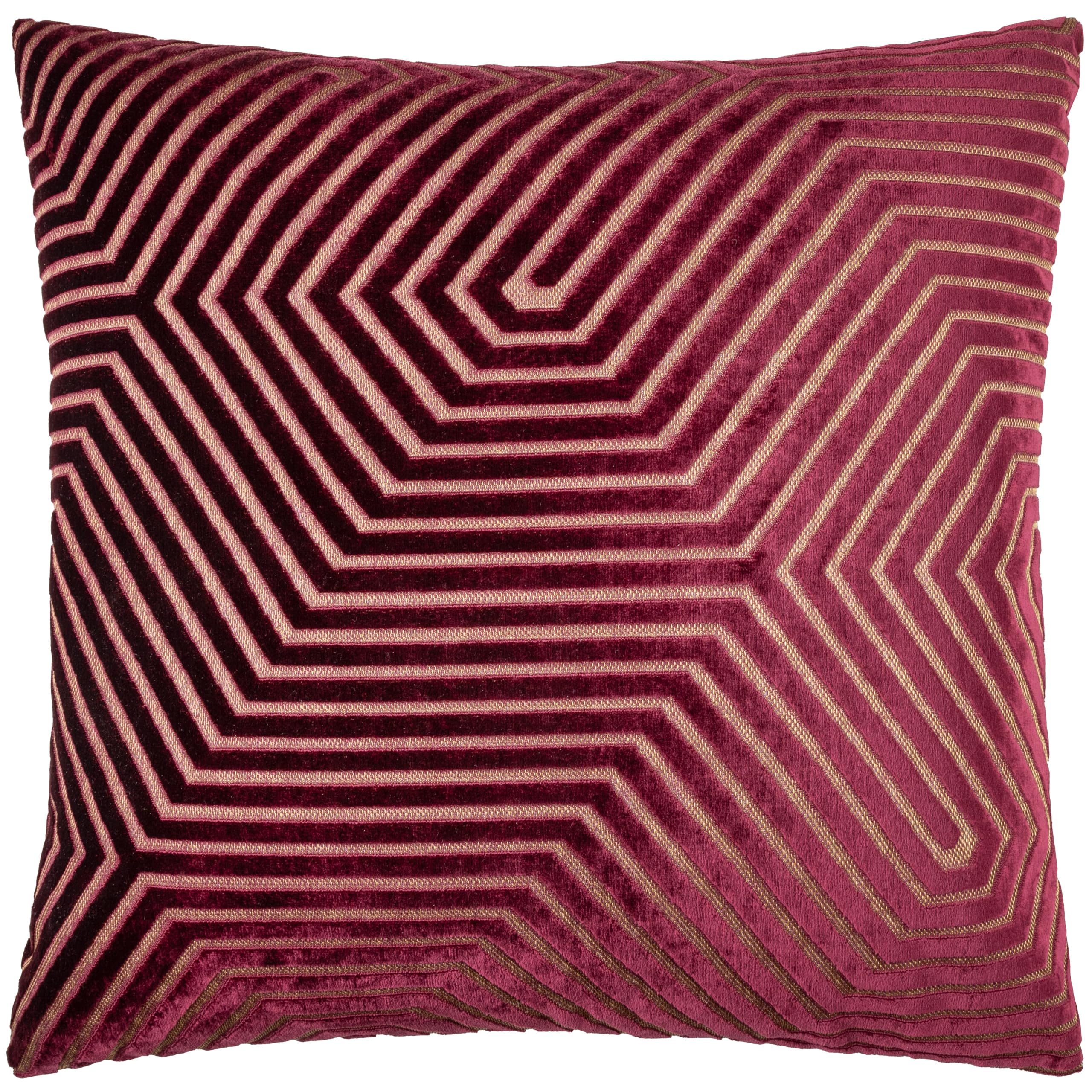 Paoletti Evoke Velvet Feather Filled Cushion – Luxurious Chevron Pattern Decorative Square Pillow With Filling (Burgundy - 55x55cm)