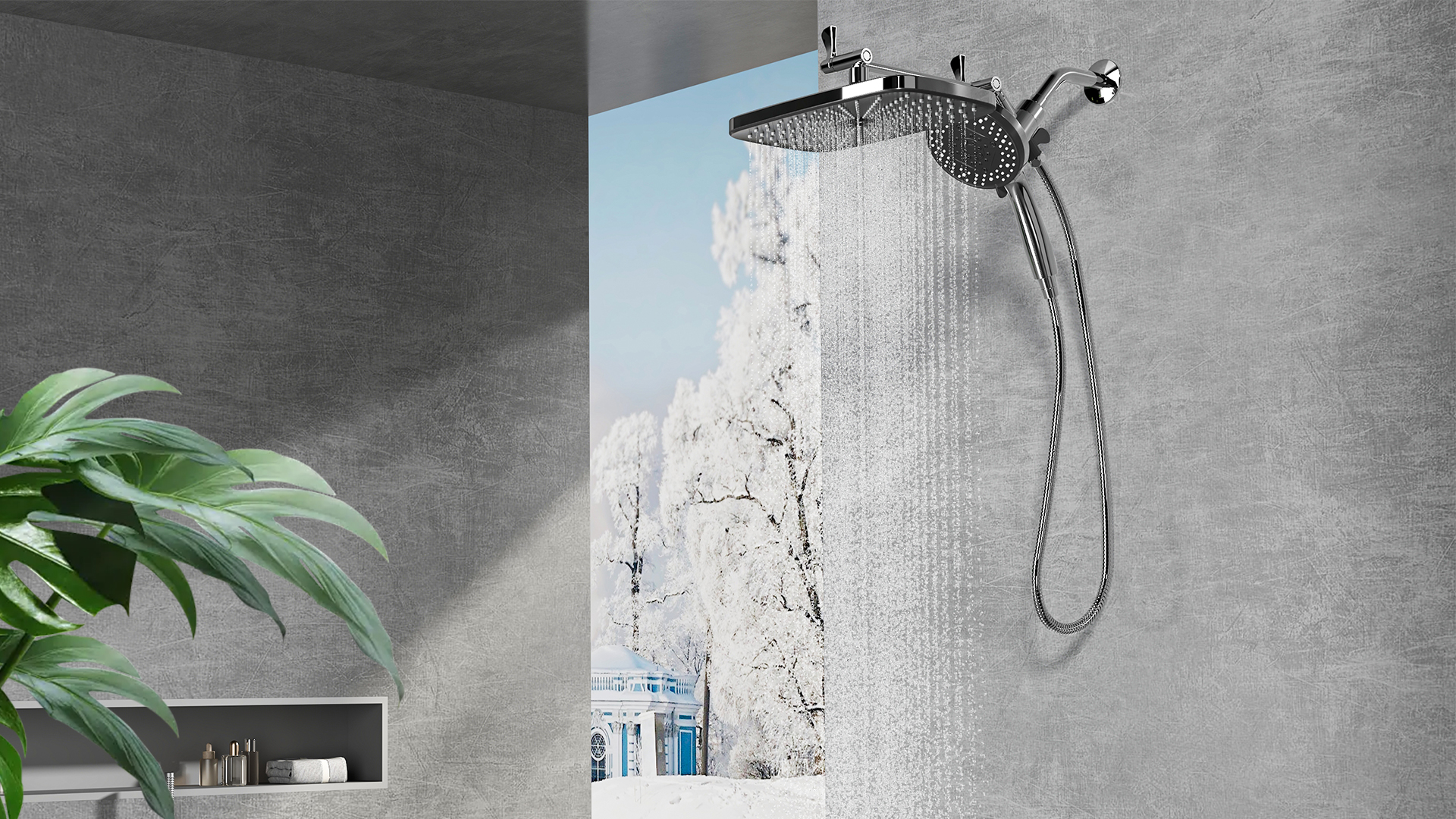 Regadera de lluvia cromada con mano libre: regadera superior rectangular de alta presión 12x7.5 pulgadas y regadera manual de 5 pulgadas, boquillas de silicona antiobstrucción, barra ajustable de altura miniatura 7