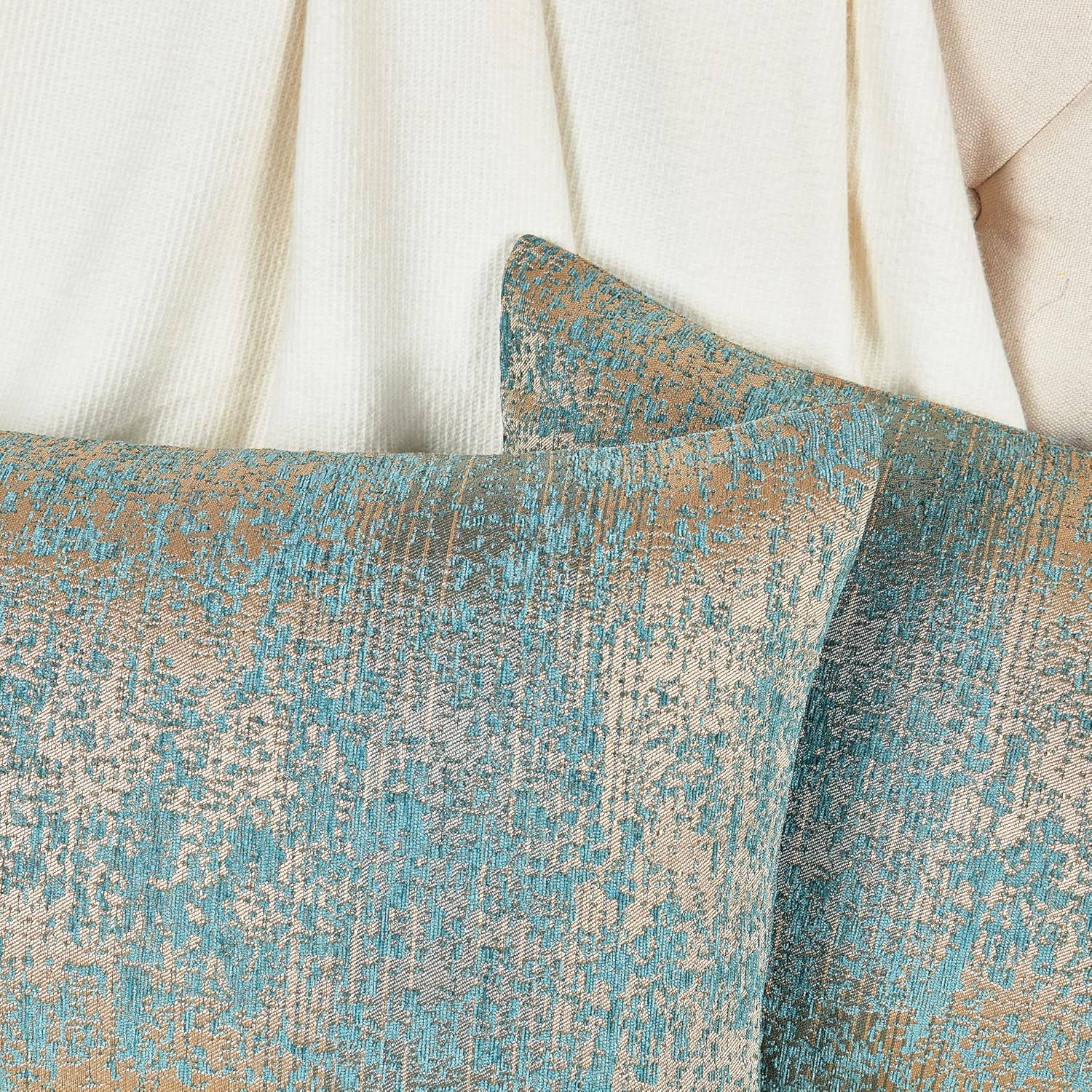 Home Soft Things Serenta Jacquard Chenille Big Zipper 2 Piece Pillow Shell Set, Teal/Camel, 20" x 20"