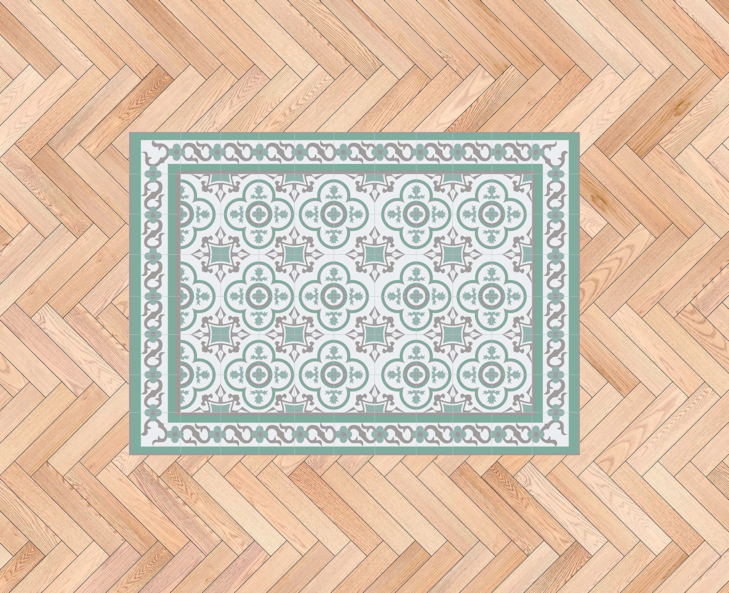 Oedim Tapis mosaïque vintage design vert, 120 x 95 cm, tapis de cuisine en vinyle, tapis de salon antidérapant, sol en vinyle