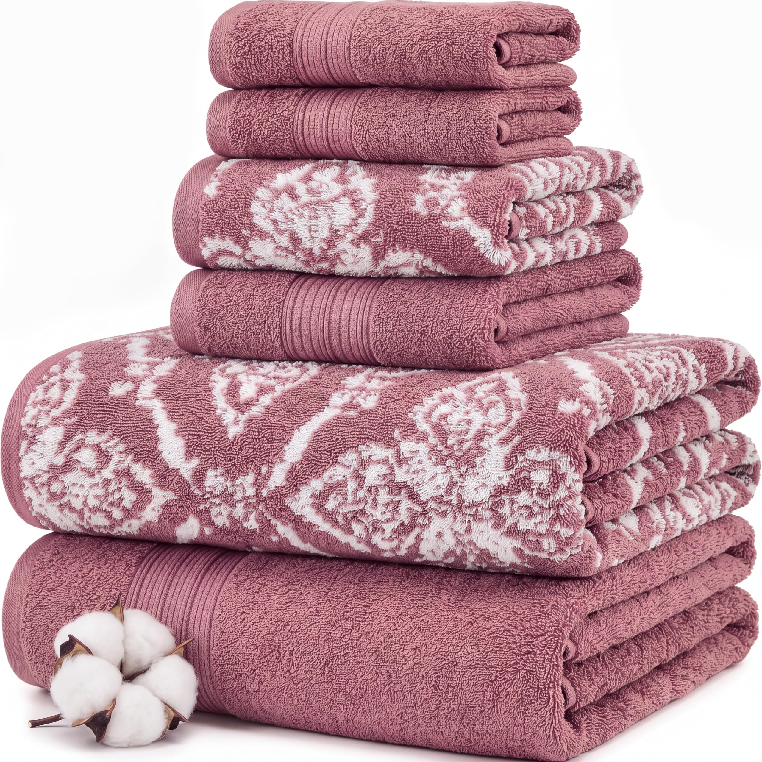 Modern Threads Amaris 6-teiliges Wende-Handtuch-Set, garngefärbt, Jacquard, Badetücher, Handtücher und Waschlappen, super saugfähig und schnell trocknend, 100% gekämmte Baumwolle, Palisander