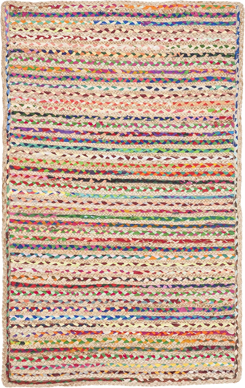 SAFAVIEH Cape Cod Collection 2'3" x 4' Natural/Multi CAP251A Handmade Boho Braided Jute Entryway Living Room Foyer Bedroom Kitchen Accent Rug