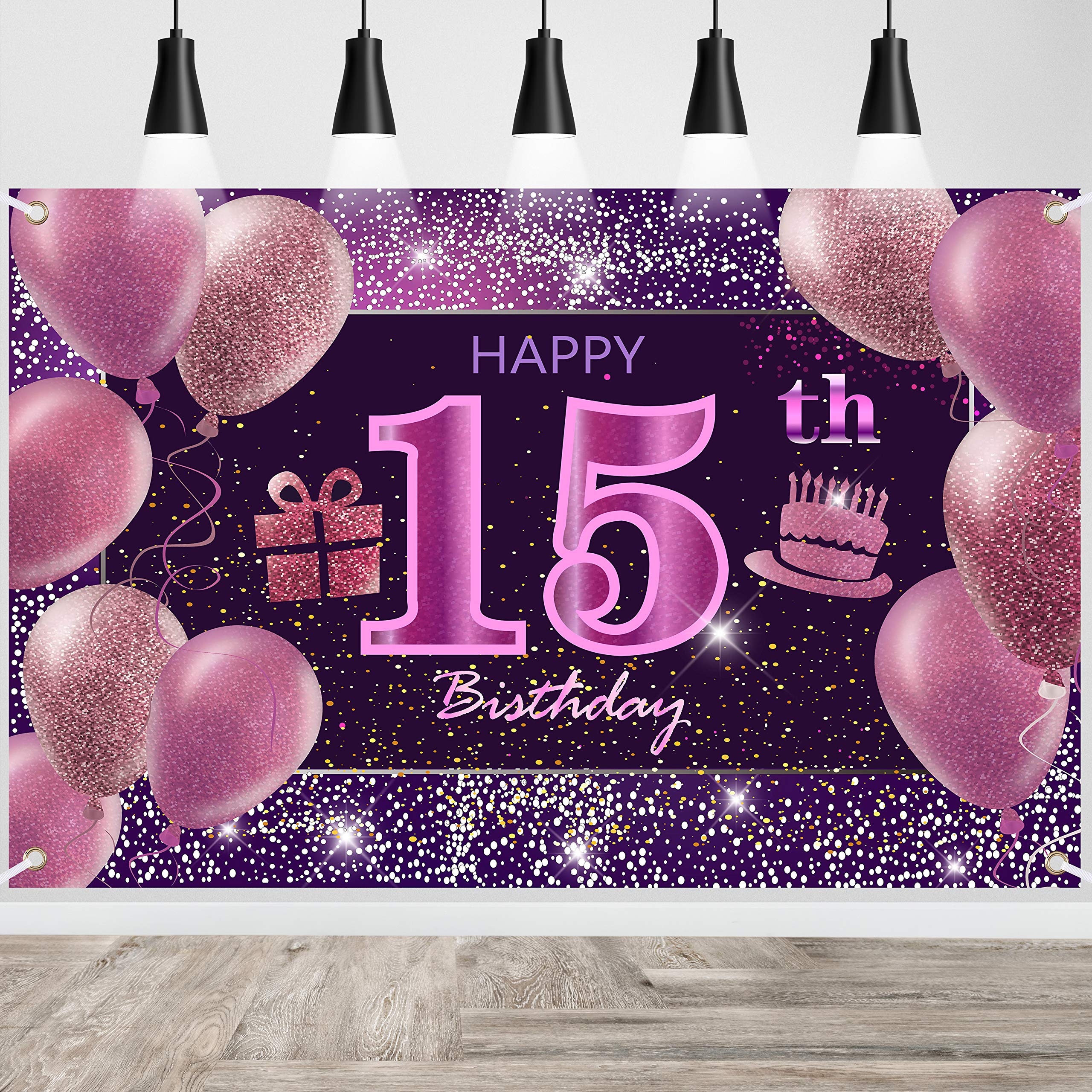 15th Birthday Decorations IMISI Happy Birthday Banner Pink Birthday Backdrop Decorations for a Party