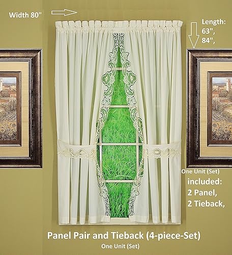 Miniatura 2 de Today's Curtain Annabelle - Par de paneles de 63 pulgadas de largo con alzapaños, apliques de macramé, color crudo, 80 pulgadas de ancho x 63