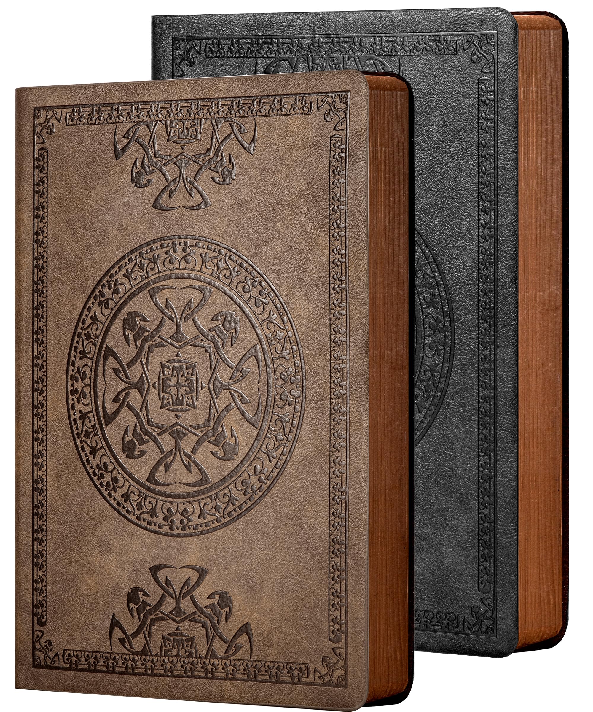 CAGIE 2 Pack Leather Vintage Journal for Men Soft Cover Lined Pages Notebook 180 Lay Flat for Writing Travel Diary, 5.7'' x 8.3'', Black, Dark Brown