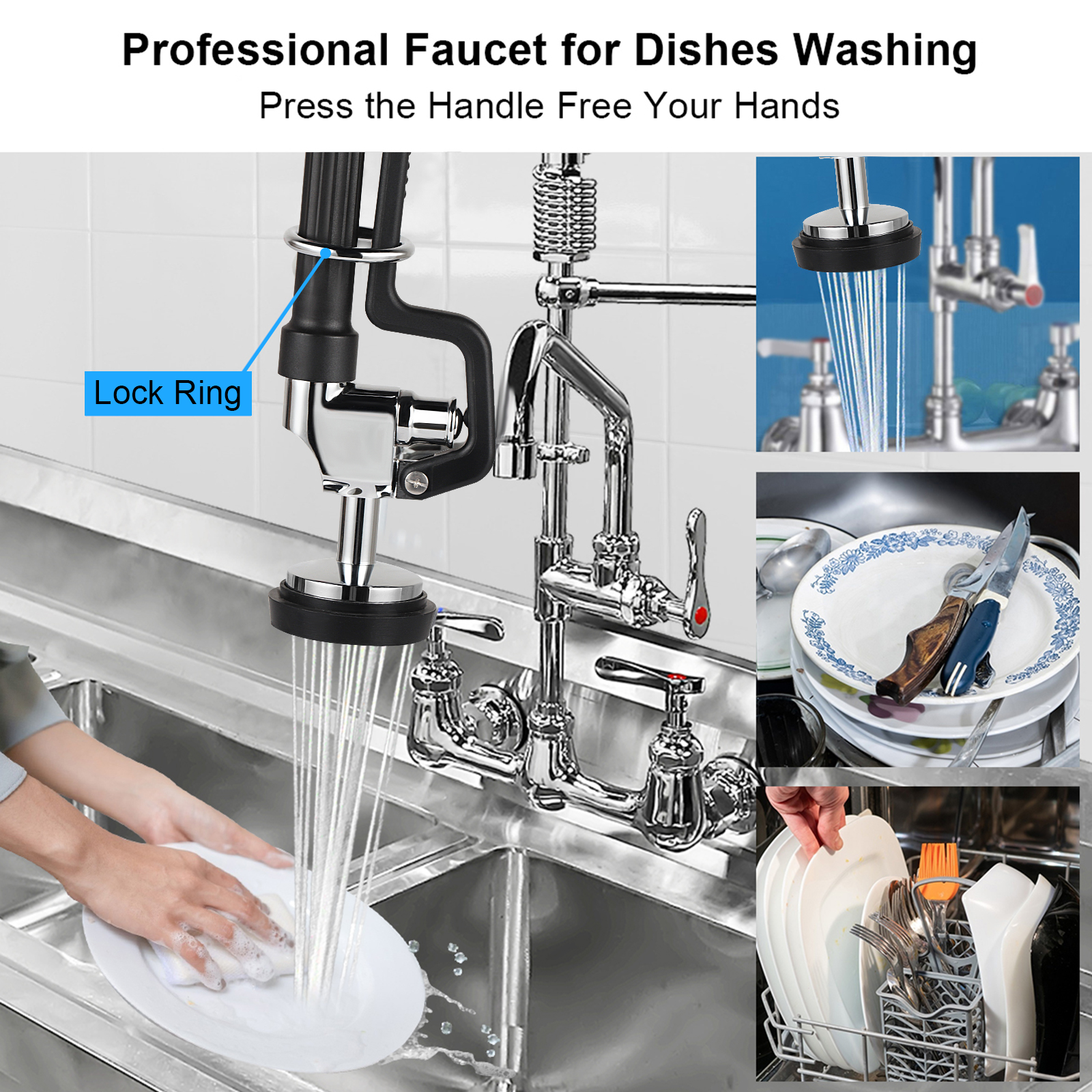 Heavy-Duty Commercial Sink Sprayer Kit – 44" Stainless Steel Hose & High-Pressure Spray Head, Universal Pre-Rinse Faucet Replacement (Black)