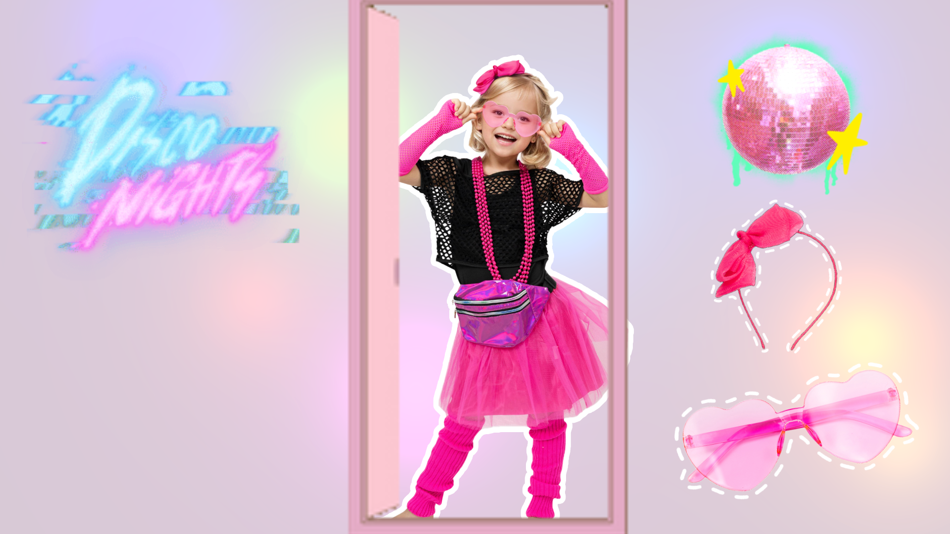 Disfraz de niña temática 80s, talla 5-6 miniatura 6